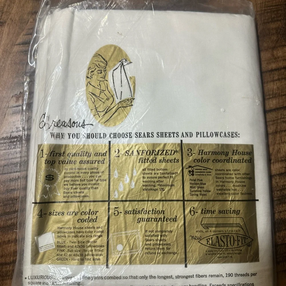 NOS Vtg 60s SEARS Harmony House Full Bed Size Sheet Combed Percale Cotton 81x108 - Picture 2 of 6